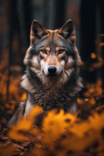 自然環境の中のオオカミ