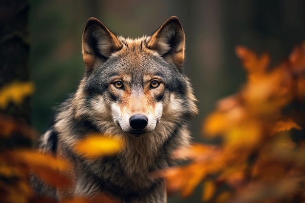 自然環境の中のオオカミ