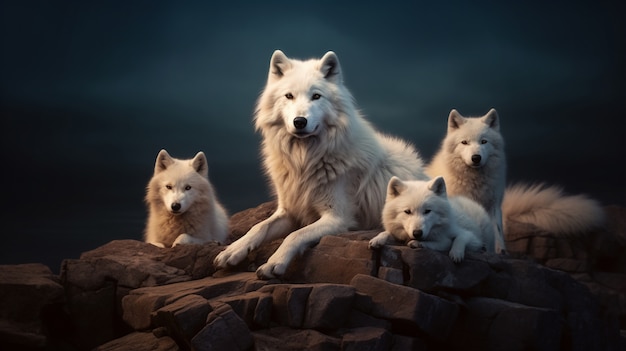 無料写真 自然環境におけるオオカミの群れ