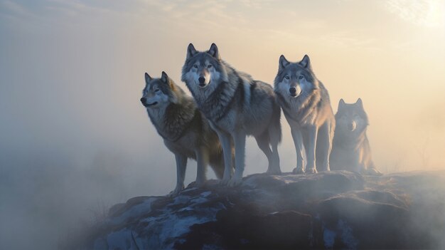 Wolf pack in natural environment