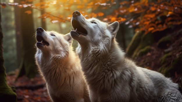 Foto gratuita branco di lupi in ambiente naturale