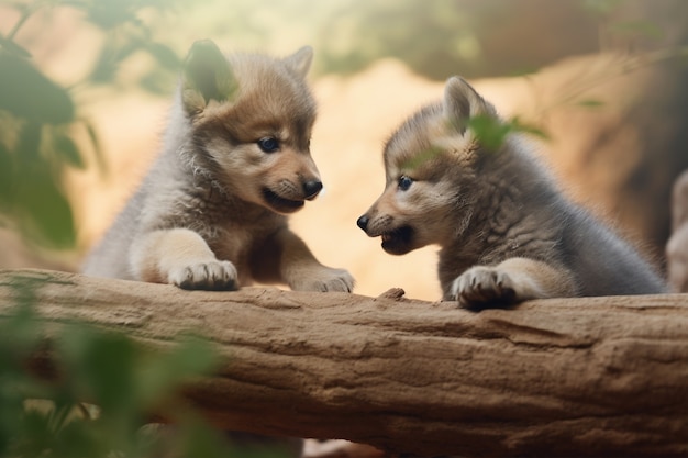 Foto gratuita cuccioli di lupo in ambiente naturale