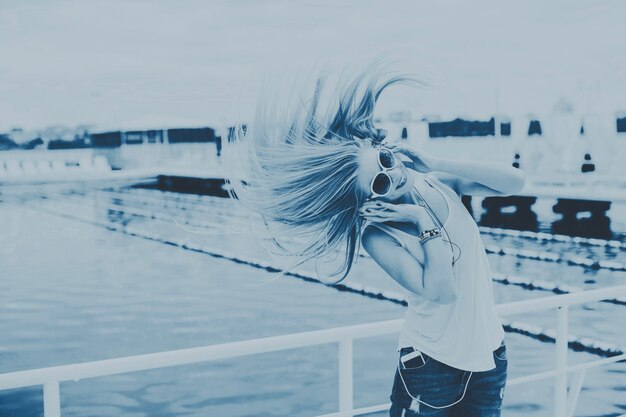 Woman actively shaking head