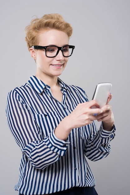 Woman affectionated with mobile phone