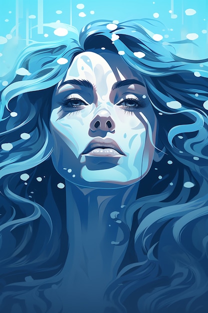 Woman anime character underwater