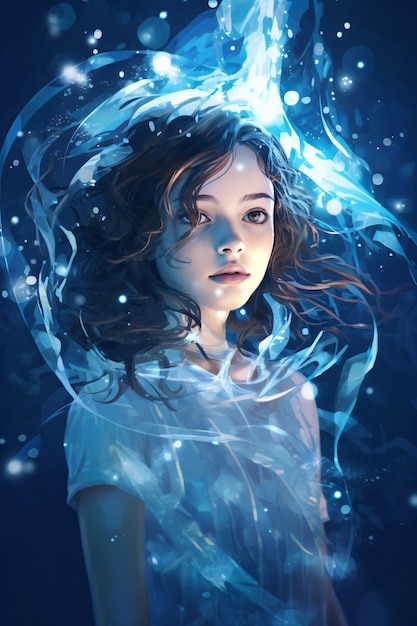 Free photo woman anime character underwater