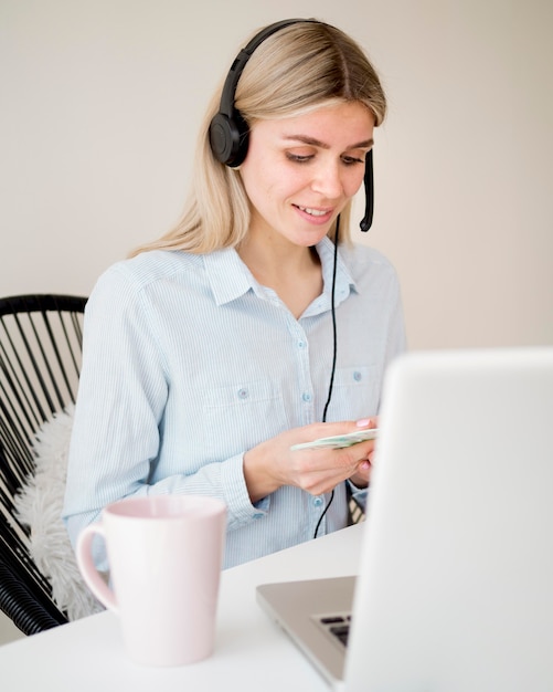 Woman attending an online class