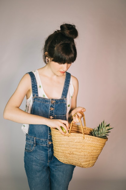 Woman and bast bag