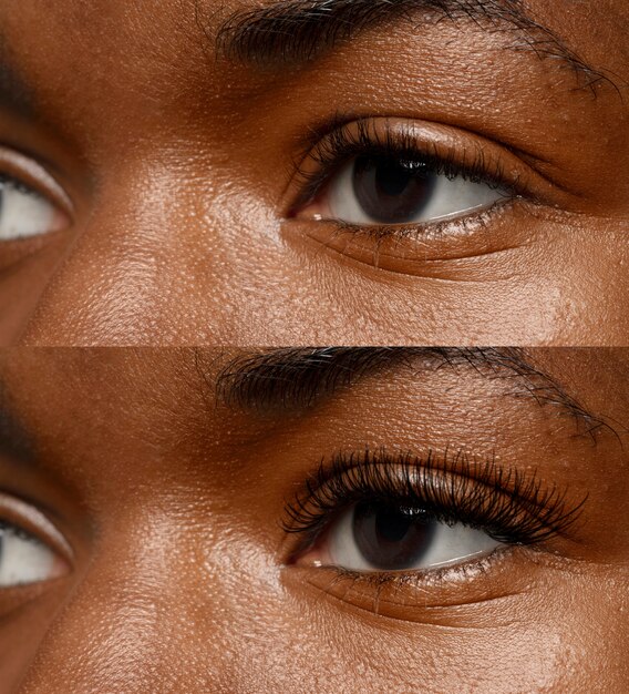 woman before and after eyelashes extensions