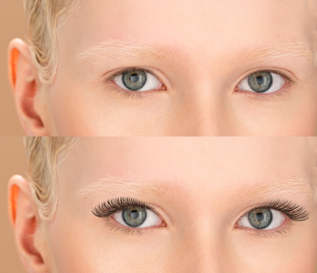 Free photo woman before and after eyelashes extensions