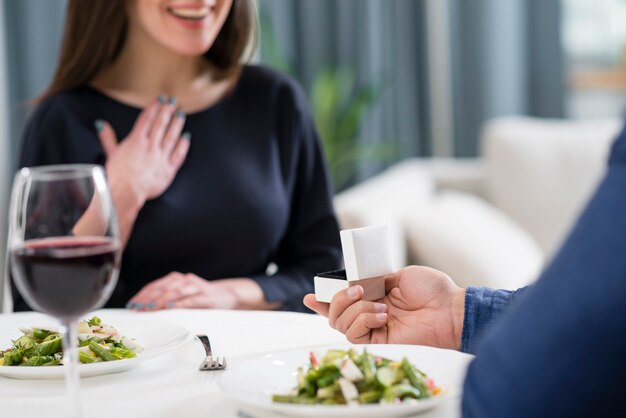 Woman being asked to marry her boyfriend