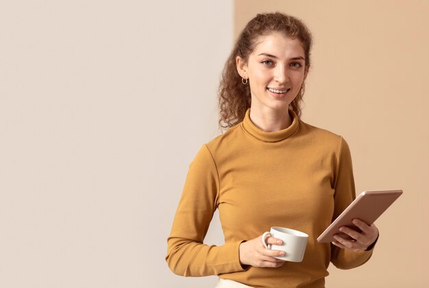 Woman being connected with virtual modern tech