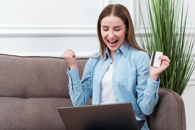 Woman being happy about ordering online