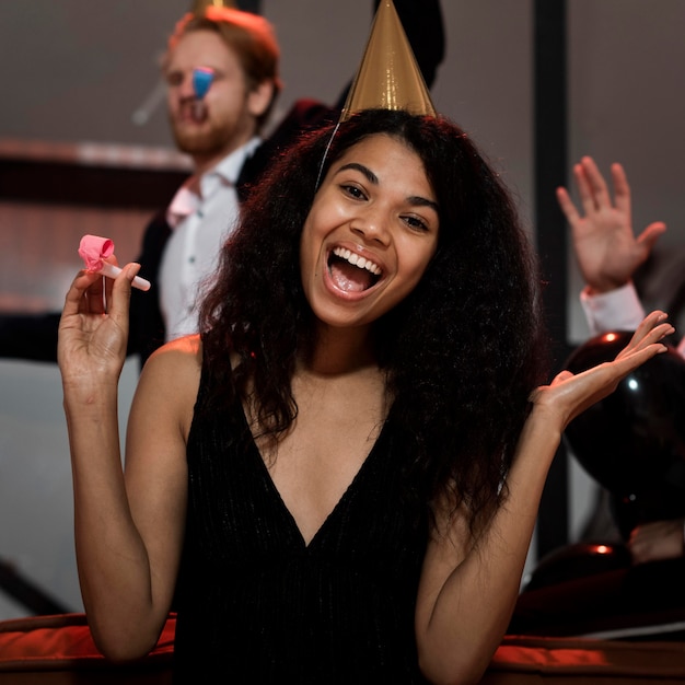 Woman being happy at new year's eve party