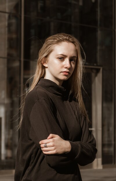 Woman in black long sleeve shirt