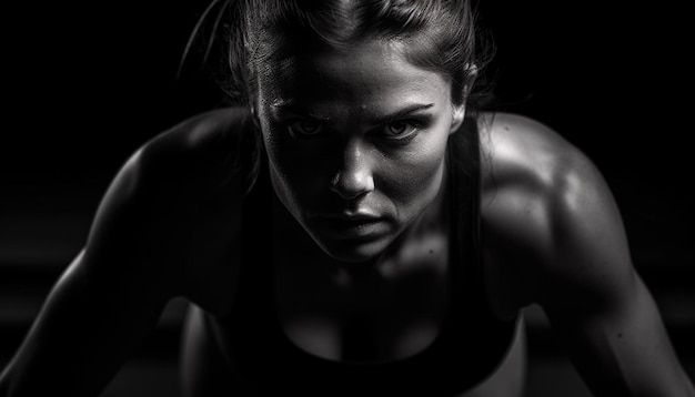 Free photo a woman in a black top is doing push ups on a treadmill.