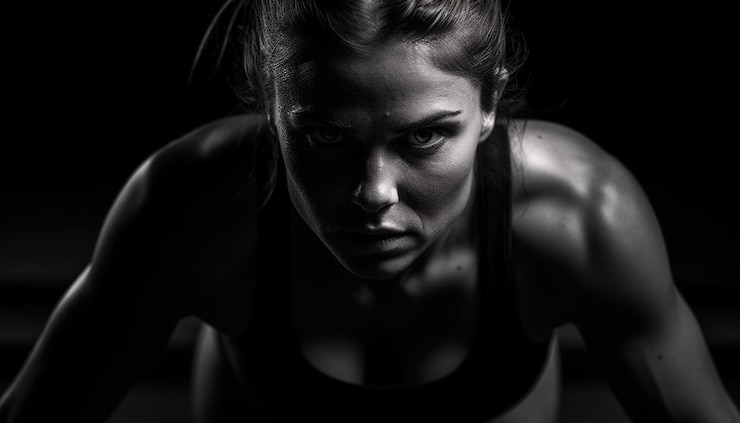 Free Photo a woman in a black top is doing push ups on a treadmill.