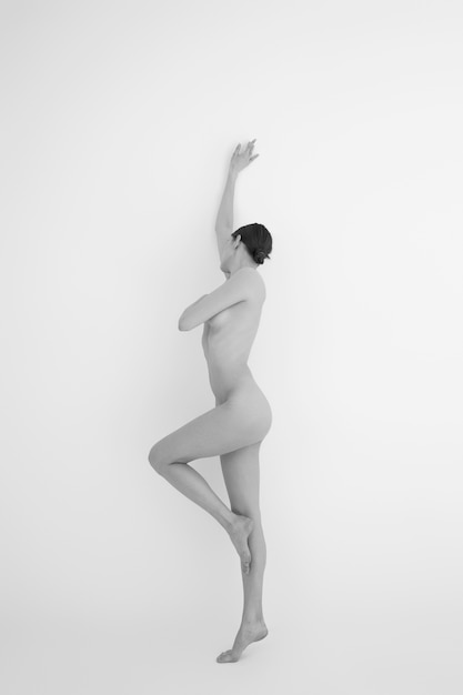 Woman black and white nudity full shot