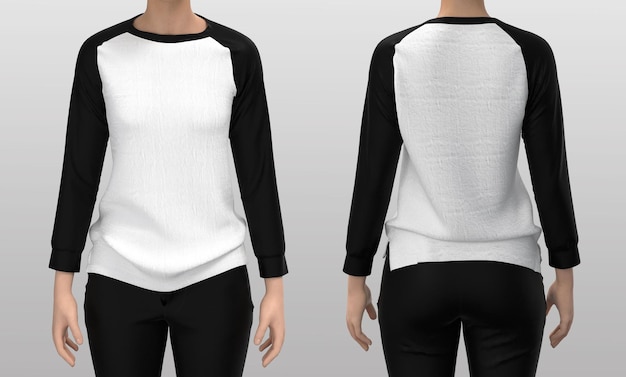 空白のセーターの女性、正面図と背面図