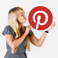 Free photo woman blowing a kiss to a pinterest icon