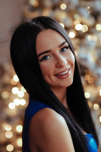 Woman in blue dress