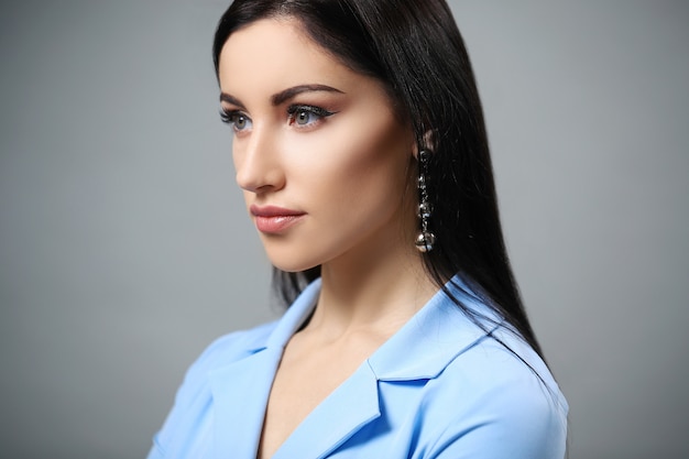 Woman in blue dress