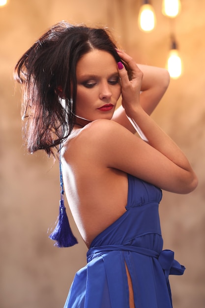 Free photo woman in blue dress