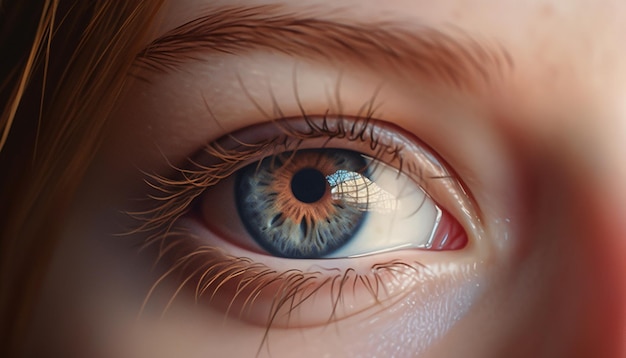 Free photo a woman blue eyes staring at the camera close up portrait generated by artificial intelligence