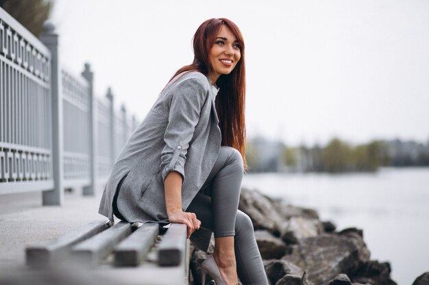 Woman by lake