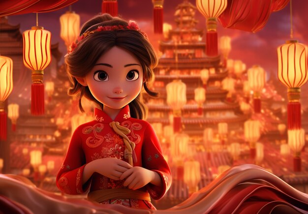 中国の新年を祝う女性