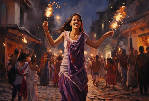 Free photo woman celebrating lohri punjabi folk festival