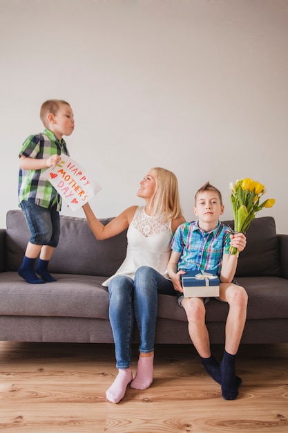 Woman celebrating mother's day with her children