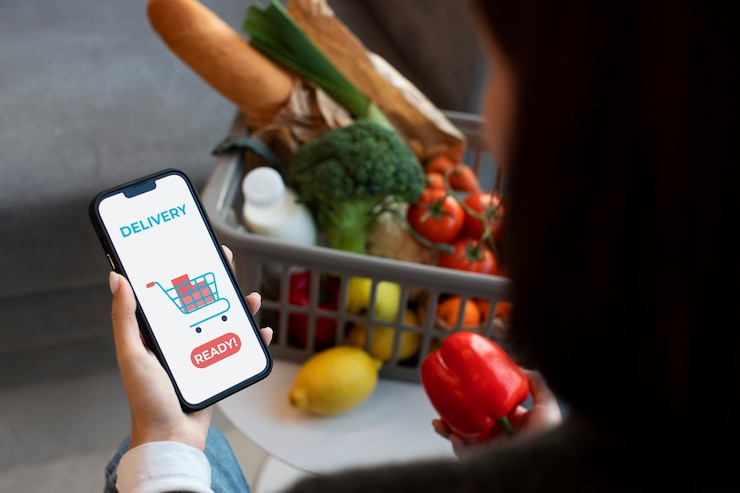 Free Photo woman checking her delivery of groceries