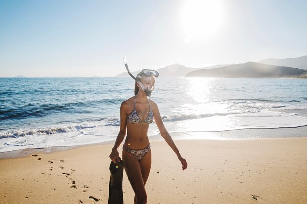 Woman coming out from diving