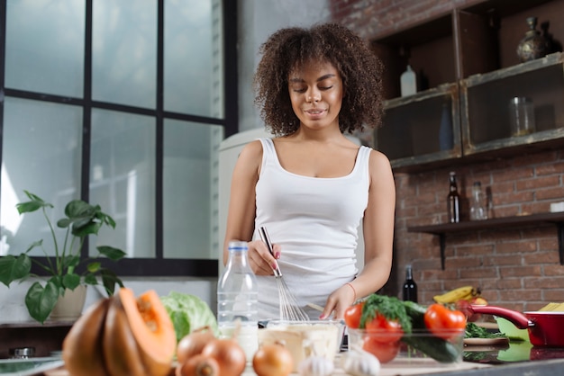 Woman cooking at home