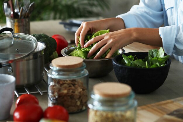 Woman cooking at the kitchen