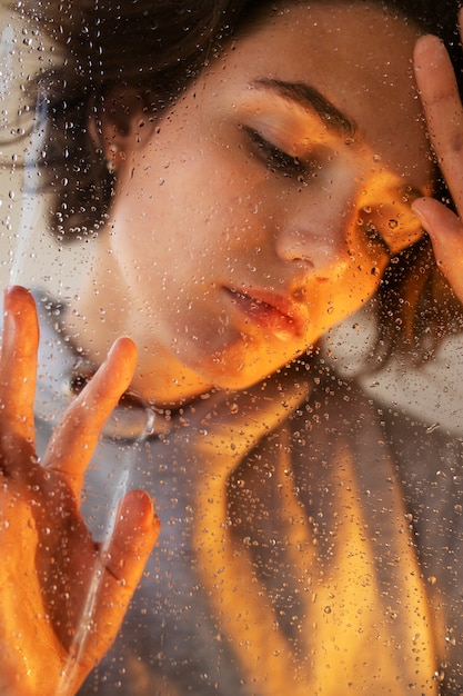 Woman dealing with anxiety high angle