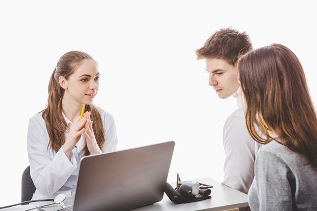 Woman doctor talking to patients