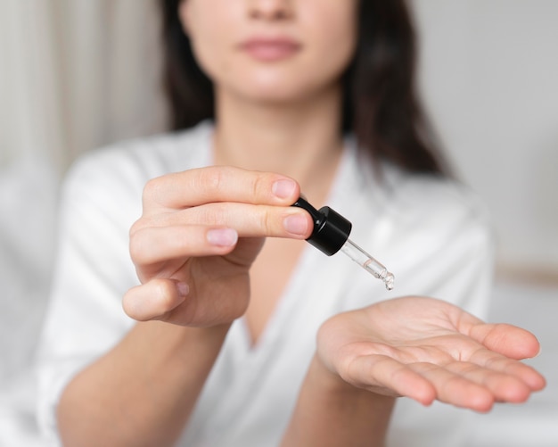 Woman doing a beauty self care treatment