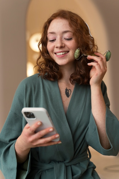 Woman doing ethnic beauty routine