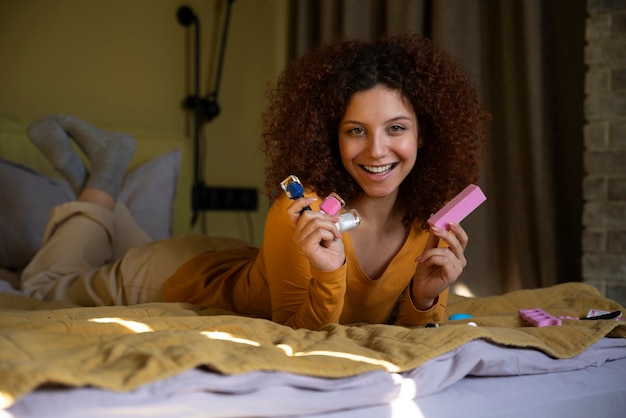 Woman doing her manicure