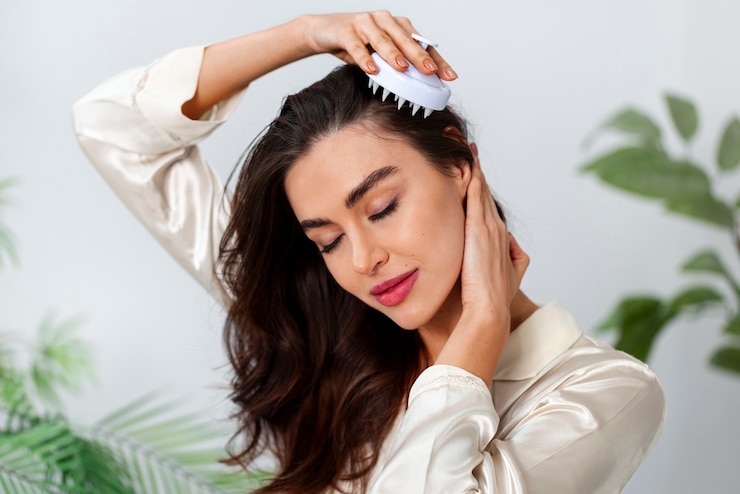 Woman doing herself a scalp massage