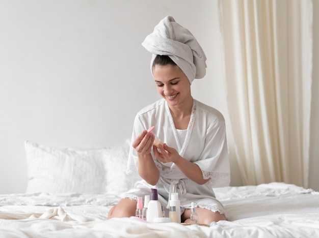 Woman doing a self care routine at home