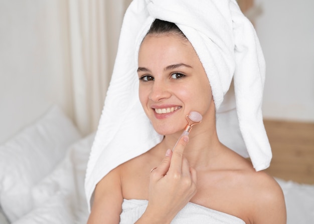 Woman doing a self care treatment at home