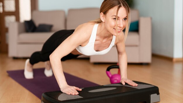 Woman doing sport at home