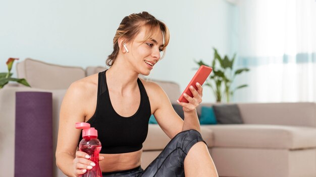 Woman doing sport at home