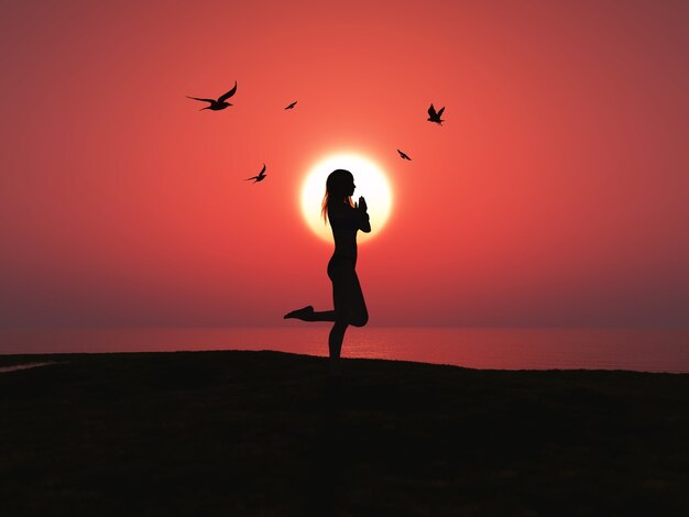 Woman doing yoga on the beach