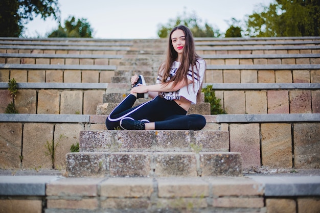 Free photo woman doing yoga on stars