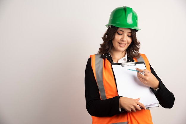 Woman engineer talking about project happily