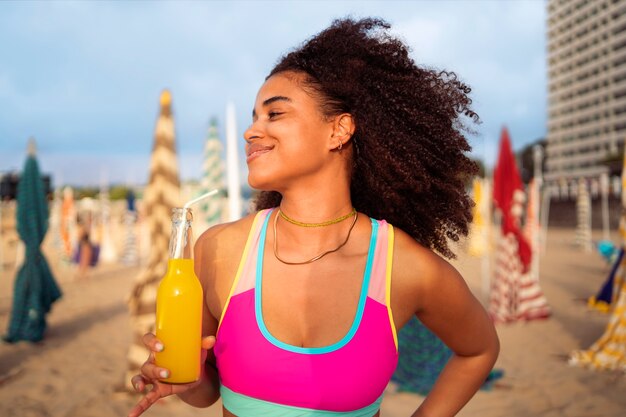 Woman enjoying 80s summer aesthetics